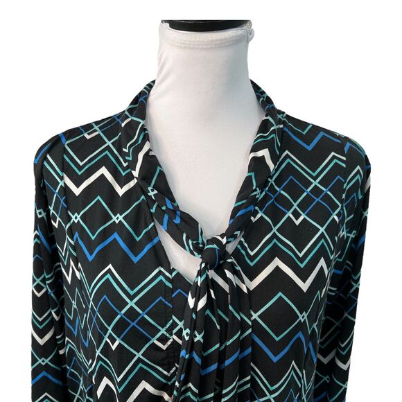 Robert Louis Blouse Size XL Multicolored Tie Neck Pullover Geometric Print Shirt - Picture 2 of 12